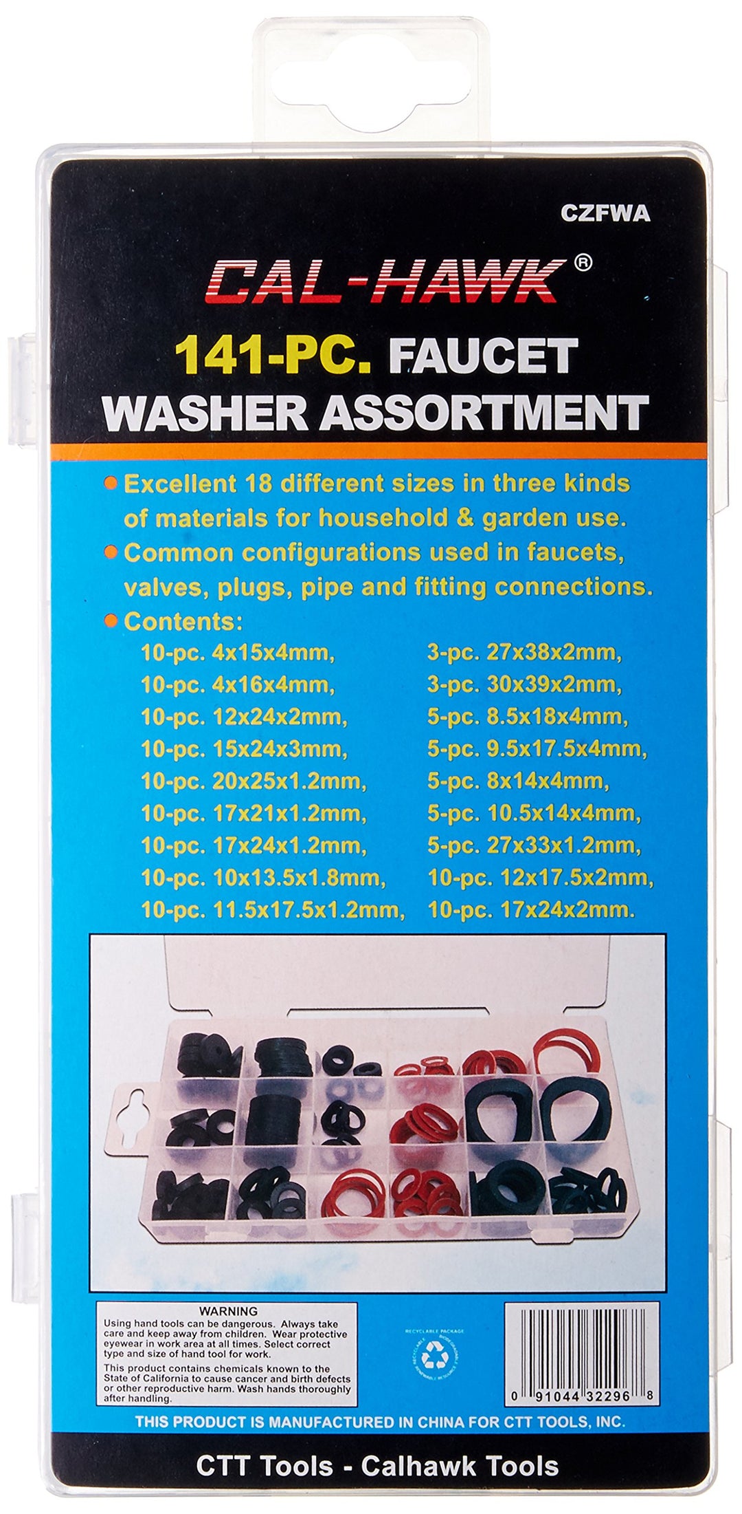 Cal Hawk CZFWA 141-pc. Faucet Washer Assortment Kit, 18 Different Assorted Sizes