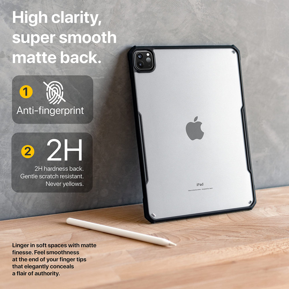 iPad Pro 12.9 inch Case 2022, 2021, 2020, 2018 (6th, 5th, 4th & 3rd Generation) Ultra Thin Matte Clear, Supports Apple Pencil Wireless Charging, Absorbs Shock (Black/Matte Back)