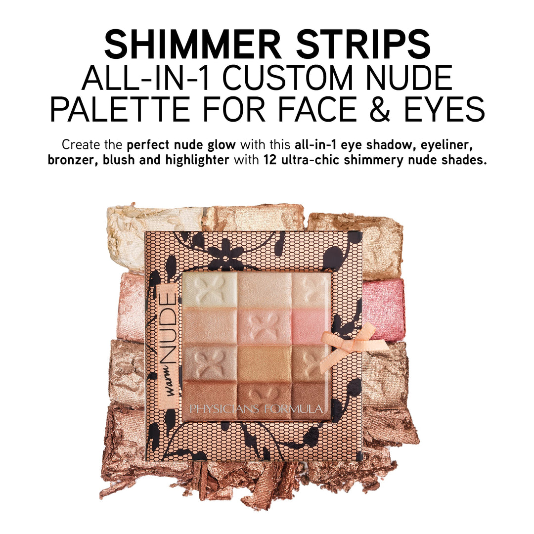Shimmer Strips All-in-1 Custom Nude Palette for Face &amp; Eyes, Warm Nude, 0.26 Ounce
