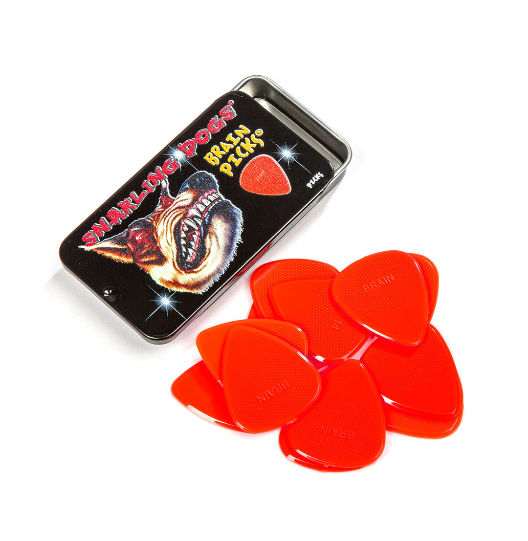 D&#39;Andrea Snarling Dog Brain Nylon Guitar Picks 12 Pack with Tin Box (Red, 0.73mm)