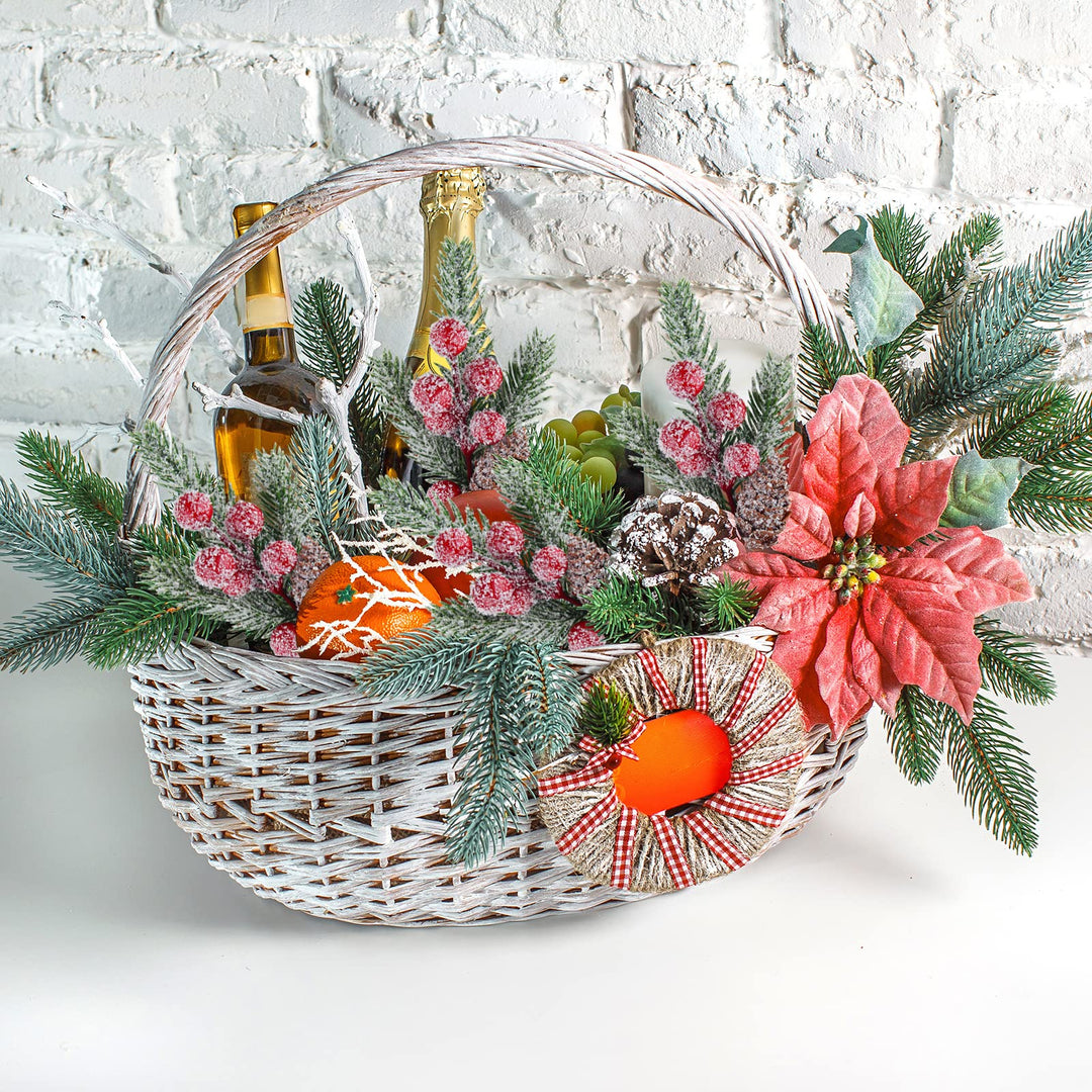 10 Pcs Christmas Picks Decorations Artificial Pine Branches Stems Spray with Pine Cones Faux Pine Picks Red Berry Holly Leaves for Craft Floral Christmas Wreath Picks Ornaments, Red