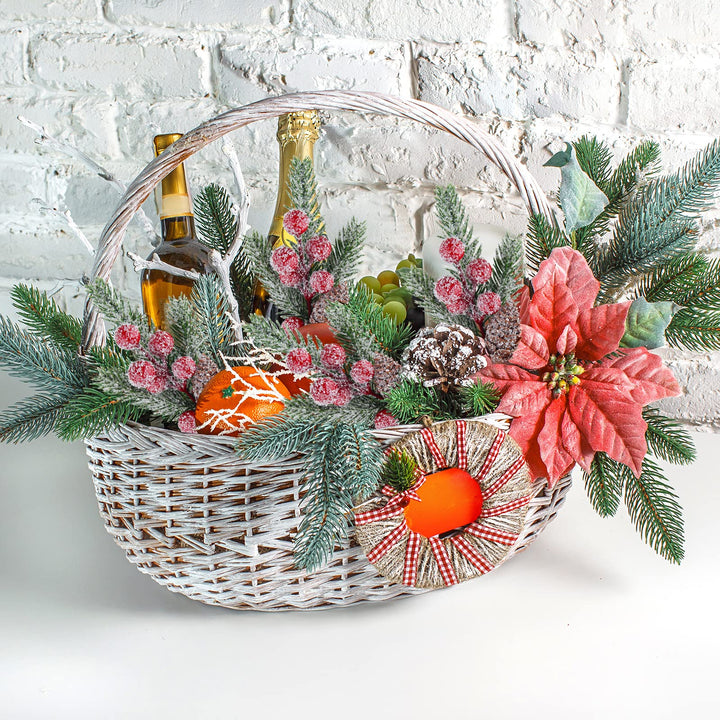 10 Pcs Christmas Picks Decorations Artificial Pine Branches Stems Spray with Pine Cones Faux Pine Picks Red Berry Holly Leaves for Craft Floral Christmas Wreath Picks Ornaments, Red