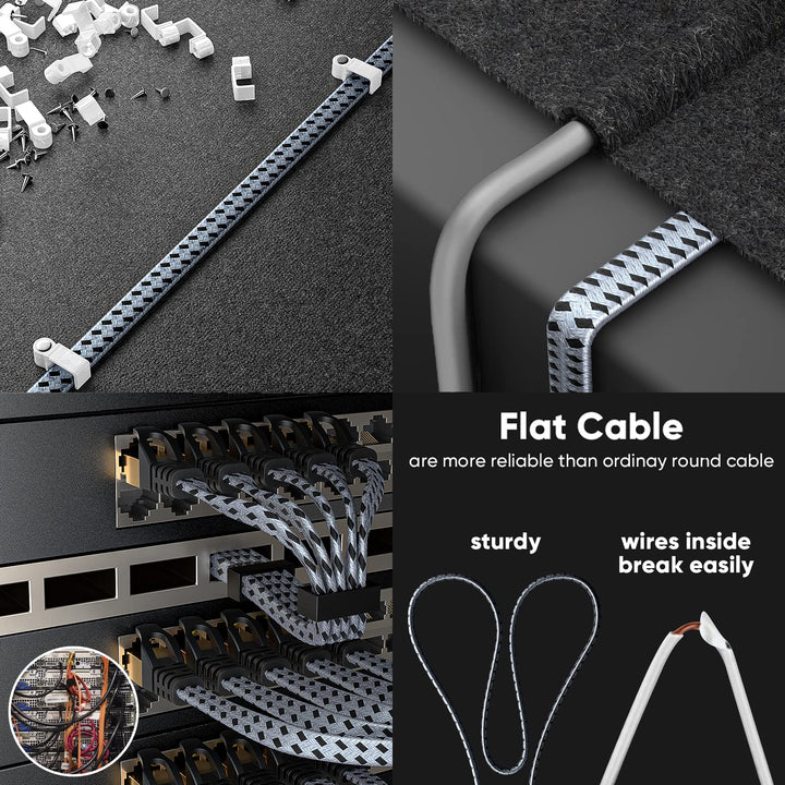 Cat 8 Ethernet Cable 10 FT 2 Pack, 40Gbps 2000Mhz High Speed Cat8 Network LAN Patch Cord, Nylon Braided Heavy Duty Shielded RJ45 Flat Internet Cable for Indoor Outdoor - 10 Feet (Grey)