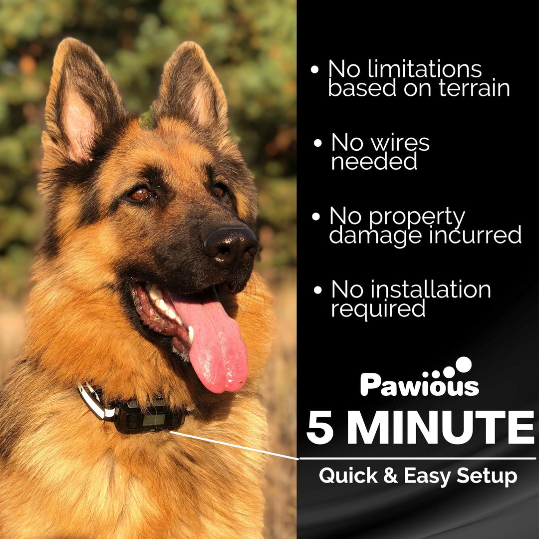 Pawious GPS Wireless Dog Fence - GPS Signal Boost, AI Scene Recognition - Radius from min 33 to max 1000 Yards, IPX7 Waterproof, Containment System for Medium and Large Dogs
