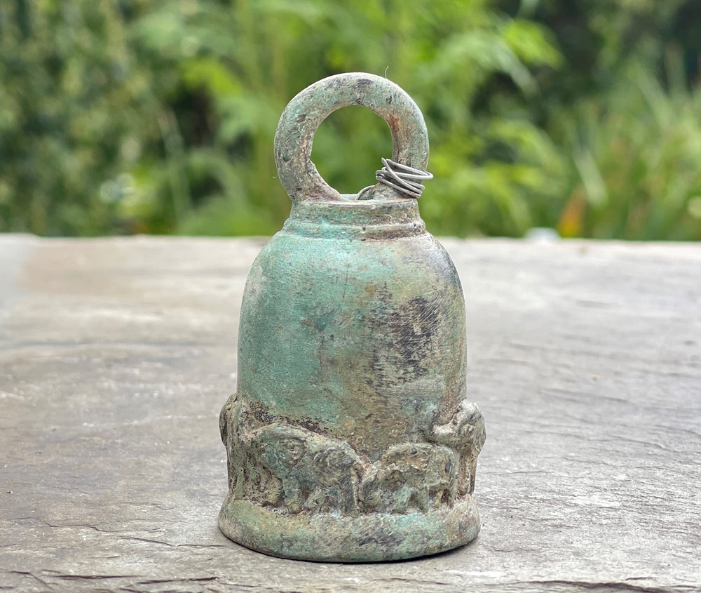 Small Thai Lucky Elephant Temple Bell - Handmade Hanging Buddhist Brass Art from Thailand - Authentic Cast Bronze 3 Inches
