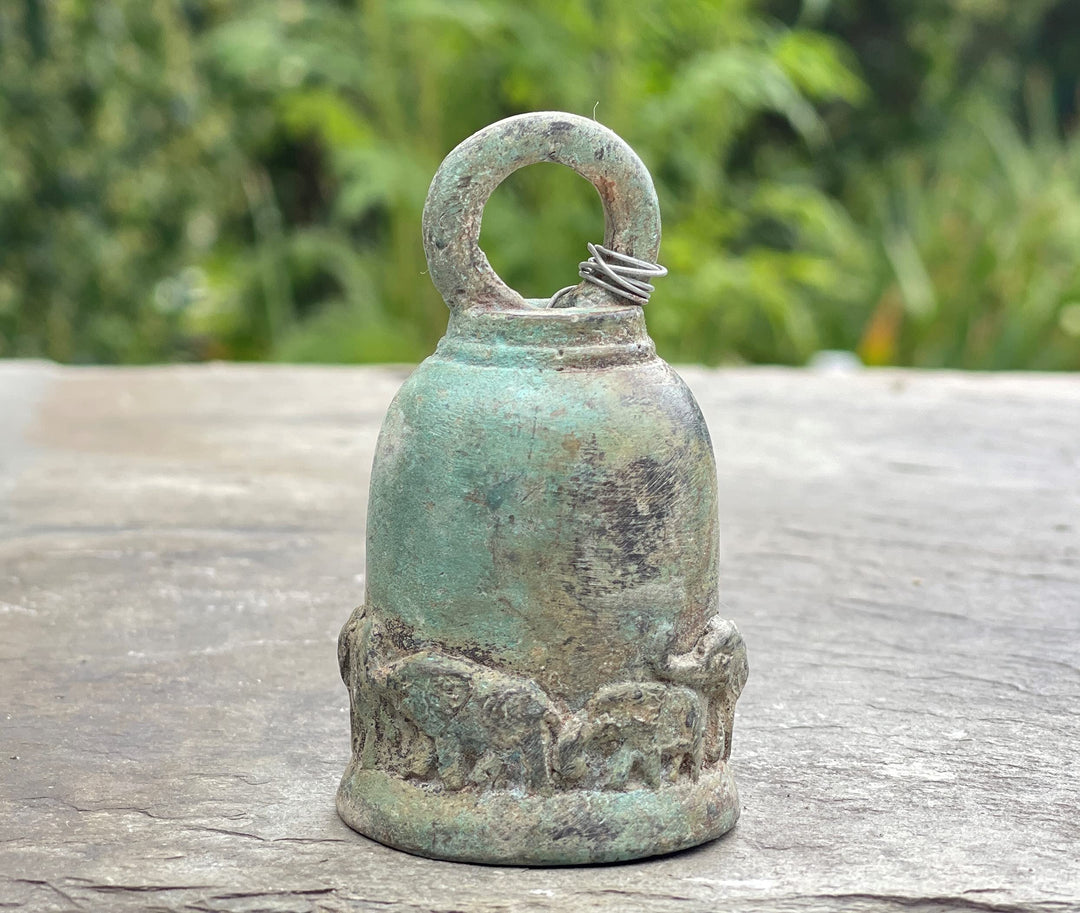 Small Thai Lucky Elephant Temple Bell - Handmade Hanging Buddhist Brass Art from Thailand - Authentic Cast Bronze 3 Inches