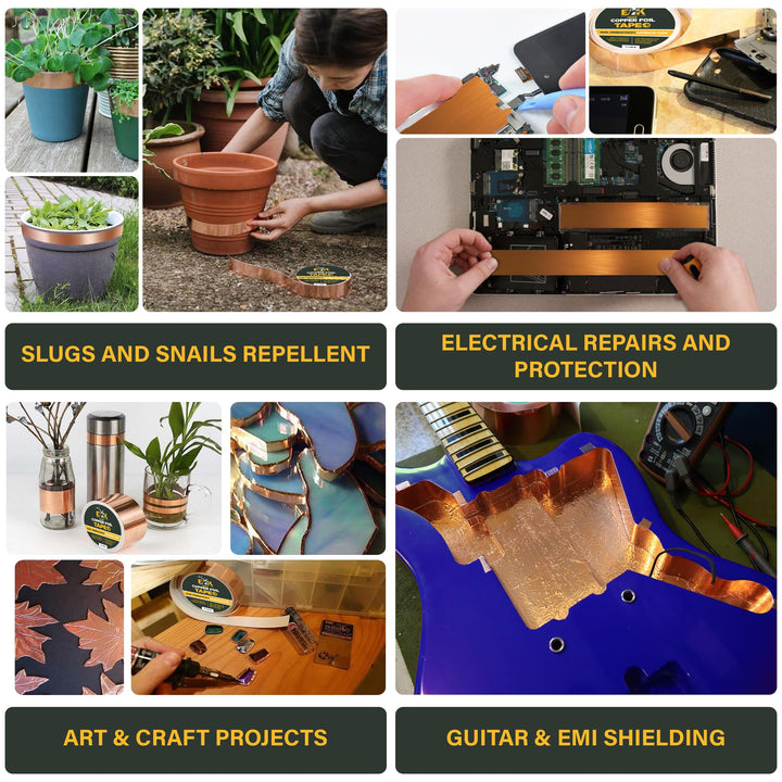 Copper Foil Tape - 2” x 33ft - with Conductive Adhesive for Guitar, Crafts, Electrical Repairs and Grounding - Conductive Copper Tape