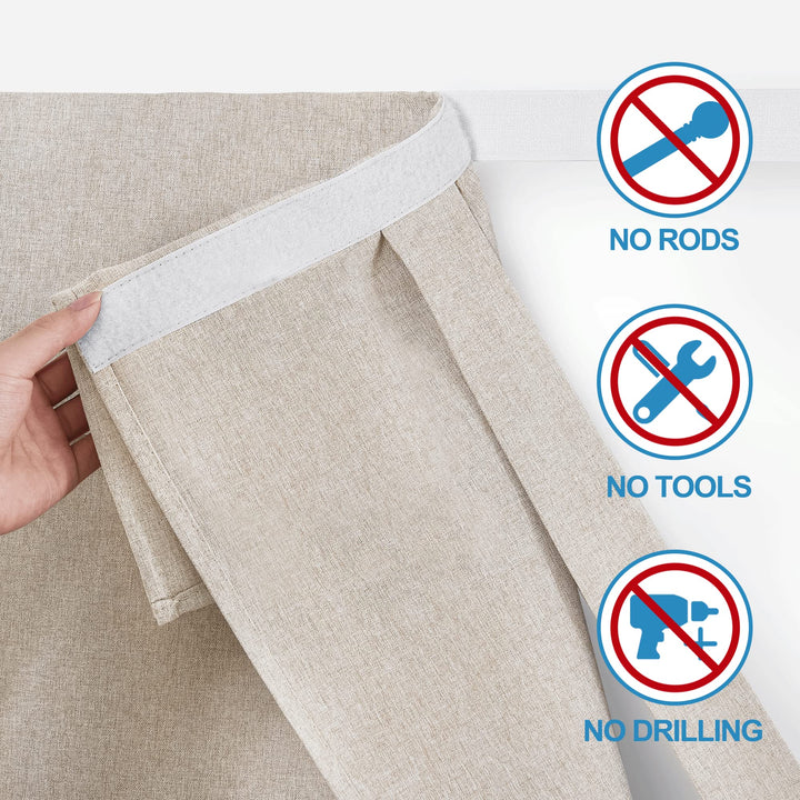 Tricia Room Darkening Curtains for French Door, Nature Linen Blended Privacy Curtains and Drapes Roll Up Blinds for Sightseeing and Window Decor, W26 x L69 inch, 1 Pc, Khaki