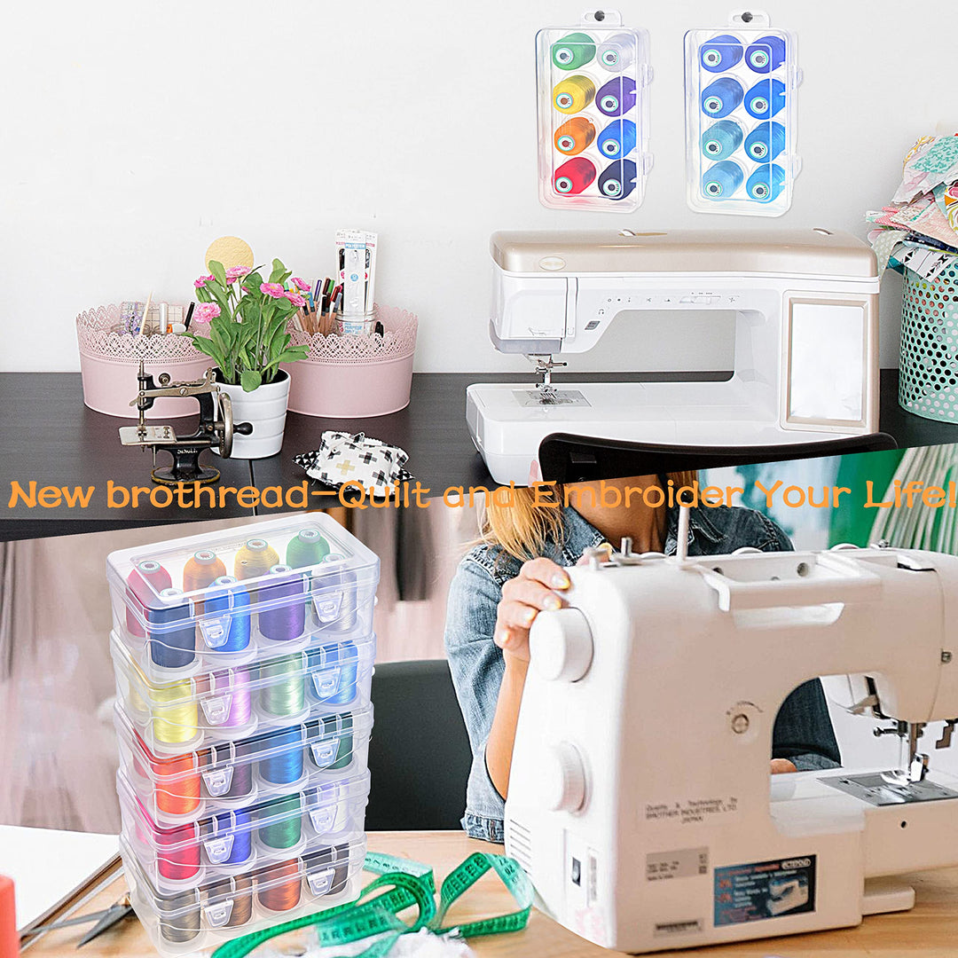 - 20 Options - 8 Snap Spools of 1000m Each Polyester Embroidery Machine Thread with Clear Plastic Storage Box for Embroidery &amp; Quilting - Neon Color