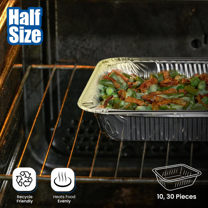 Aluminum Pans Disposable Half Size (10 Pack) 9x13 - Heavy Duty Aluminum Foil, 9x13 Baking Pan, Eco-Friendly &amp; Safe, Lightweight, Durable, Recyclable, Great for BBQ &amp; Crawfish Trays