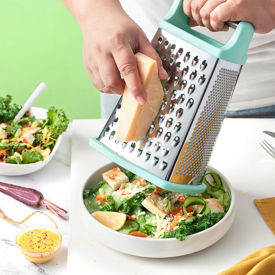 Professional Cheese Grater - Stainless Steel Box Grater for Kitchen, XL Size - Perfect 4 Sided Shredder for Parmesan Cheese, Vegetables, Ginger - Dishwasher Safe - Mint