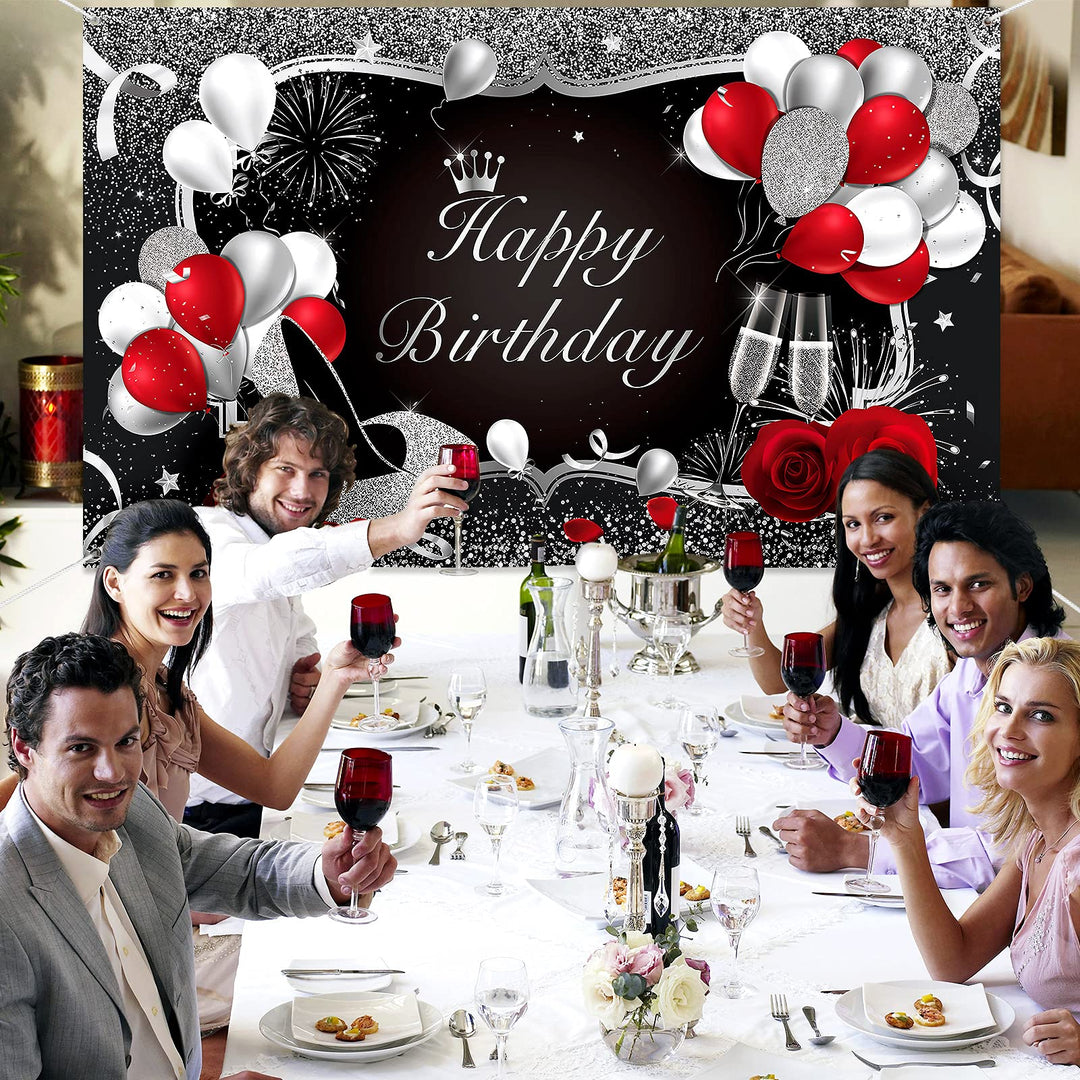 Silver and Black Happy Birthday Backdrop Happy Birthday