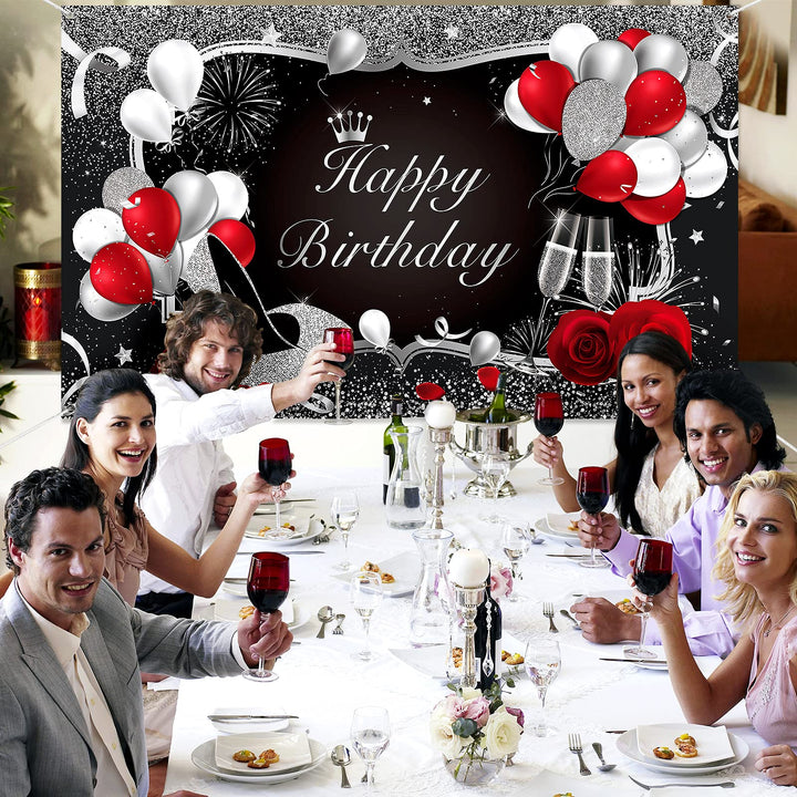 Silver and Black Happy Birthday Backdrop Happy Birthday