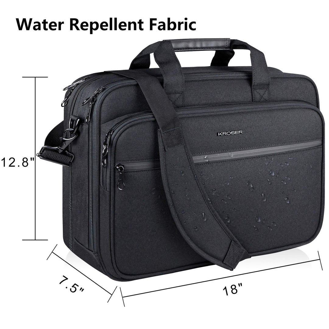 Laptop Bag Premium Laptop Briefcase Fits Up to 17.3 Inch Laptop Expandable Water-Repellent Shoulder Messenger Bag Computer Bag with RFID Pockets for Travel/Business/Men/Women-Black