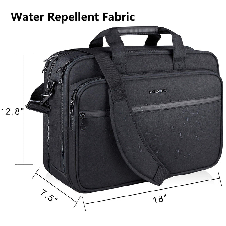 Laptop Bag Premium Laptop Briefcase Fits Up to 17.3 Inch Laptop Expandable Water-Repellent Shoulder Messenger Bag Computer Bag with RFID Pockets for Travel/Business/Men/Women-Black