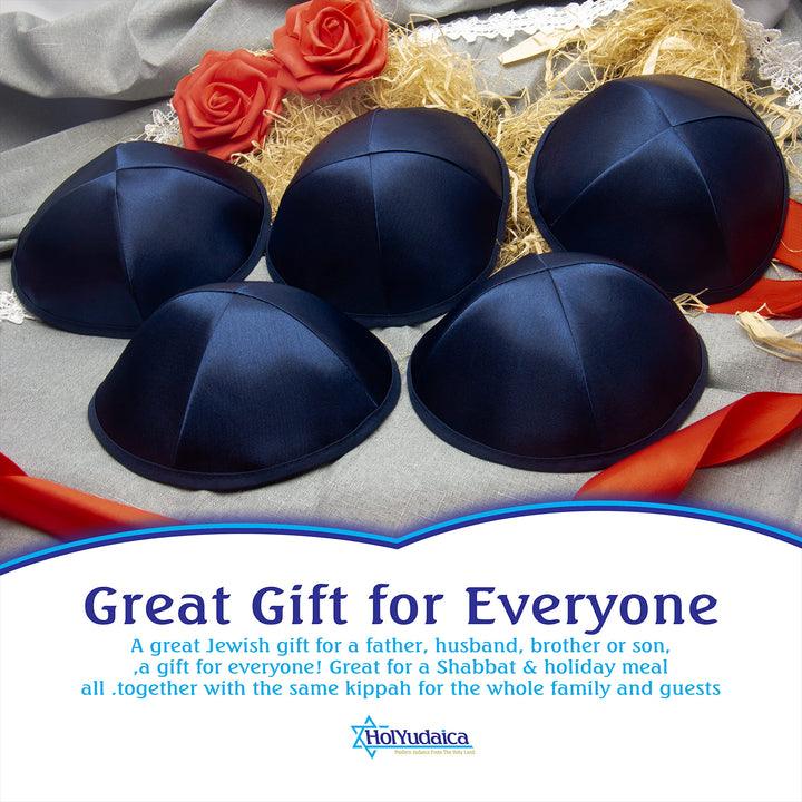 Pack of 5-Pcs - Hq 18/19/20CM Satin/Linen Kippah for Men &amp; Boys, Yamaka Hat Designed in Israel - Kippot Bulk (Blue, Satin)