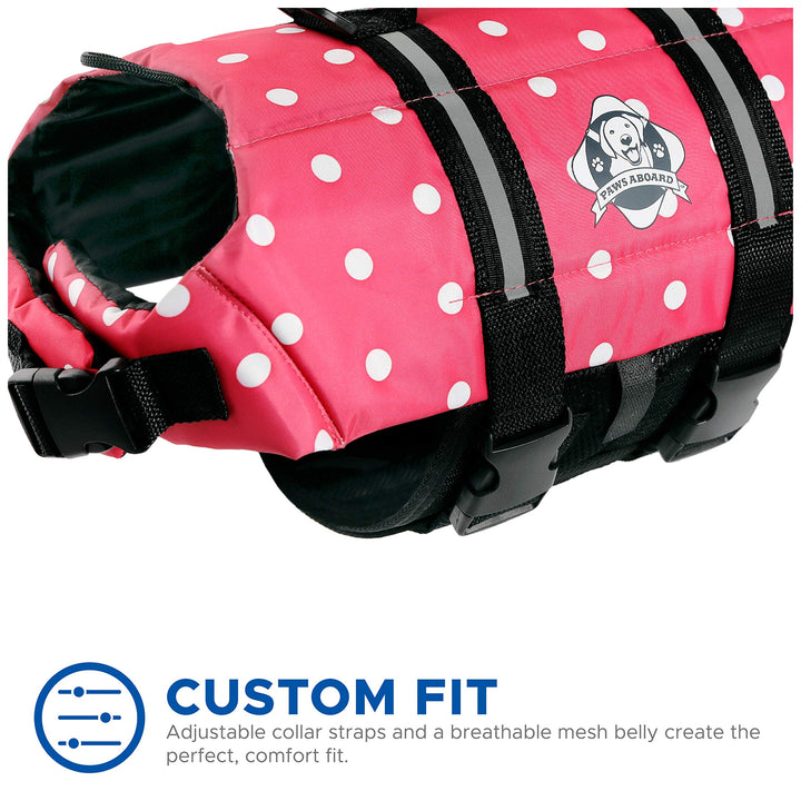 Dog Life Jacket - Keep Your Canine Safe with a Neoprene Life Vest for Swimming and Boating - Available in Different Sizes, Color and Design to Choose - Pink &amp; White Polka Dot, Medium