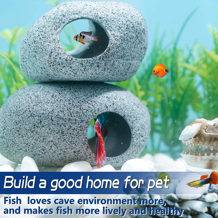 Aquarium Decorations Cave Betta Fish Tank Accessories Rock Cave Decor for Shrimp Cichlid Hiding Breeding Small Fish Bowl Hide Decoration Betta Toys Hideout Stones House(2pcs)