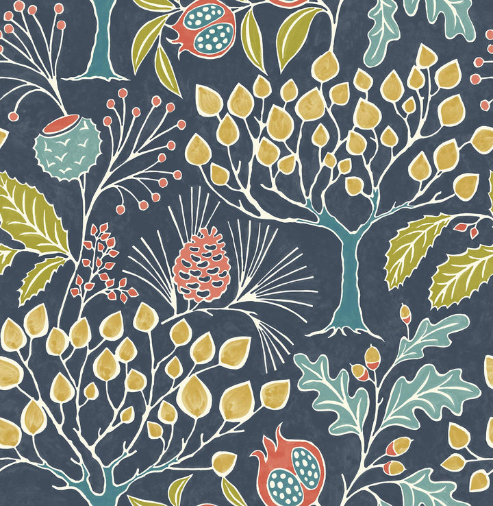 NU3038 Groovy Garden Navy Peel &amp; Stick Wallpaper, Multicolor