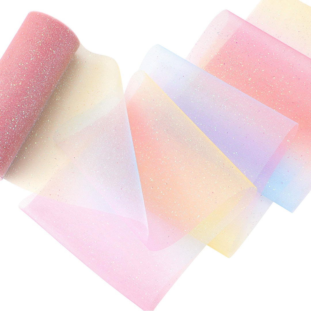 6INCH x 20Yards/60FT Rainbow Glitter Tulle Rolls Tulle Spool Assortment for Table Runner Chair Sash Bow Pet Tutu Skirt Sewing Crafting Fabric Wedding Birthday Party Gift Ribbon