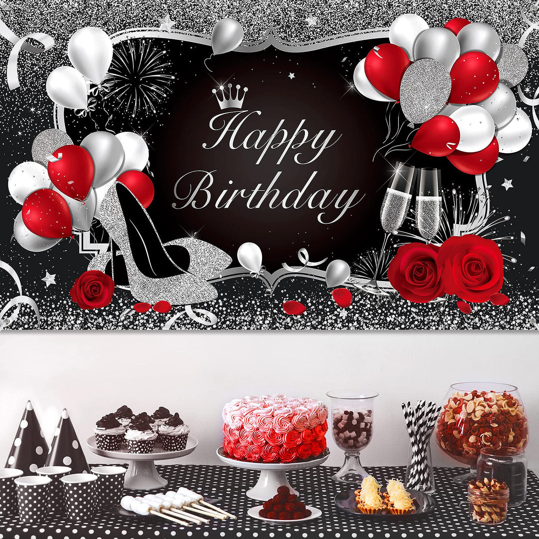 Silver and Black Happy Birthday Backdrop Happy Birthday
