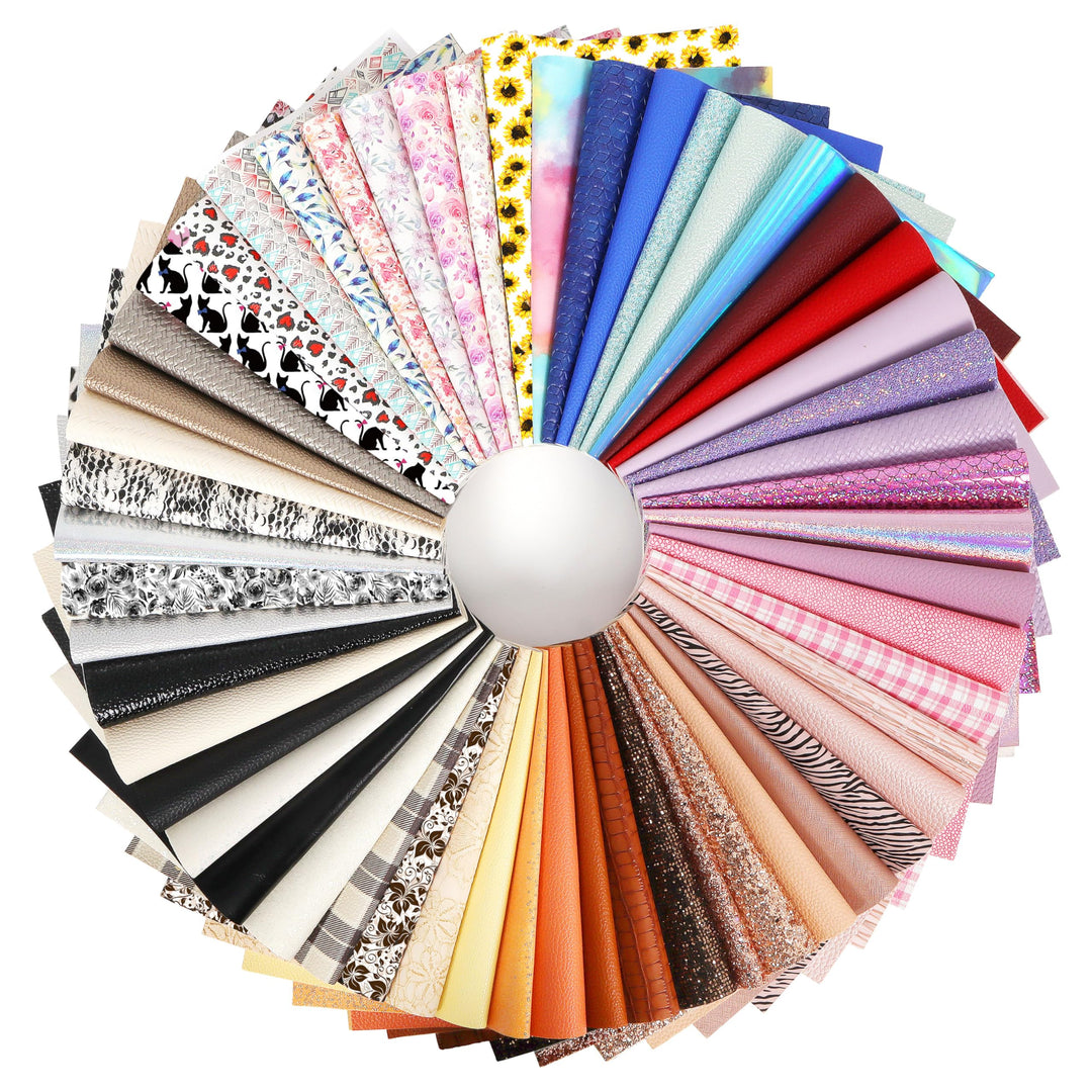 30 Pieces Random Colors Faux Leather Sheets 8X 6Inch Multiple Styles Mixed Glitter Grain Texture Embossed Pattern Printed Colored Leather for Earrings Making Hair Bow and Crafts DIY