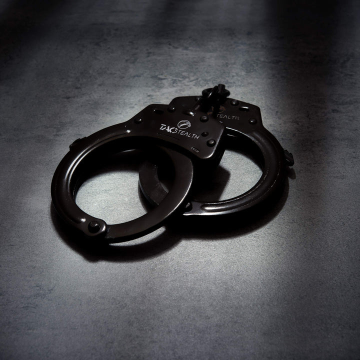 Steel Handcuffs with Two Keys &amp; Handcuffs Case | Heavy Duty Black Steal Professional Grade | Bend/Break Free Secure Handcuffs