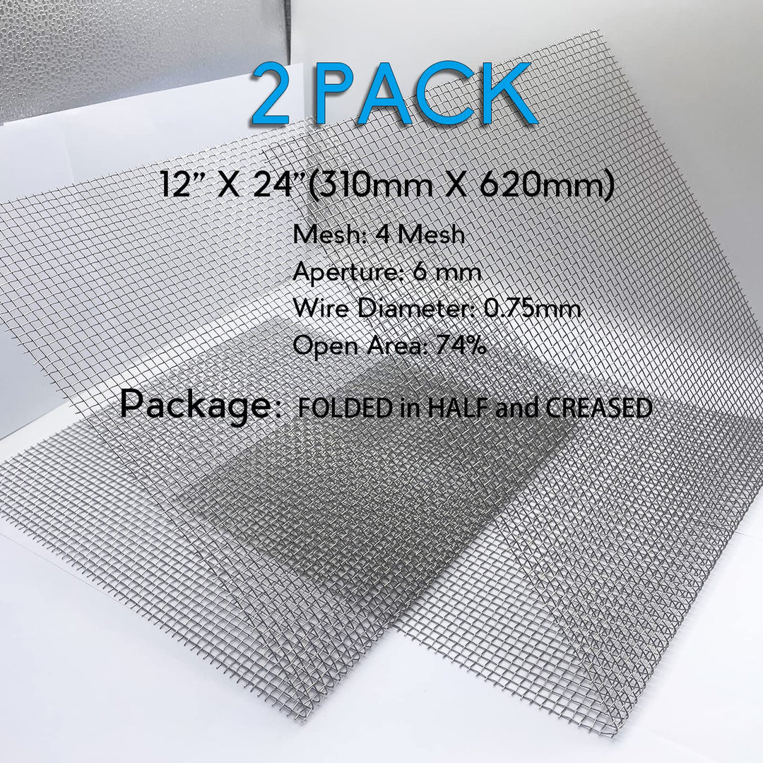 Upgraded 2PACK SS Wire Mesh, 4 Mesh Completely Welded, 12 X 24 in(310mm X 620mm), Stainless 304, Easy to Cut and Make Straight, Never Rust