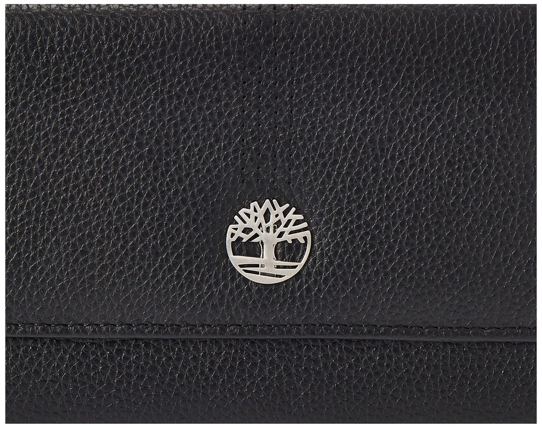 Leather RFID Flap Wallet Clutch Organizer, Black (Pebble)
