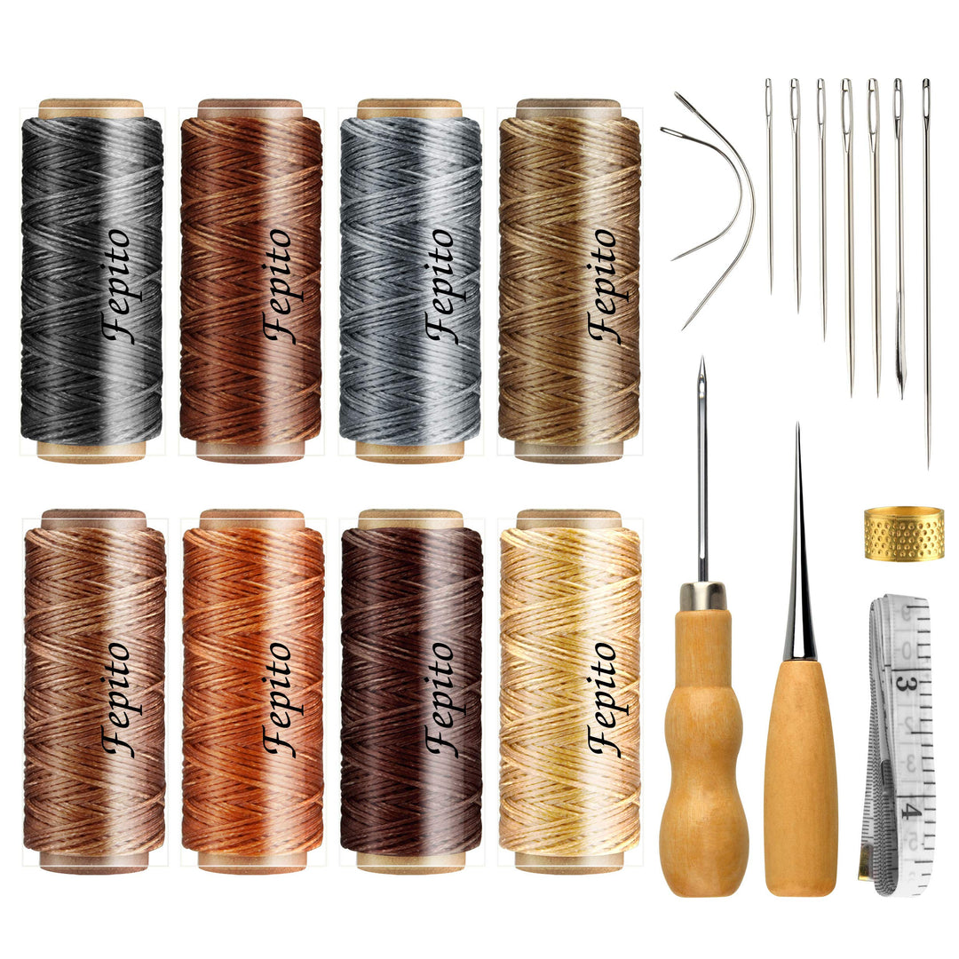 21pcs Leather Waxed Thread 8 Color 264 Yards 150D Leather Sewing Waxed Thread Cord with Leather Craft Hand Tools Kit for DIY Sewing Craft