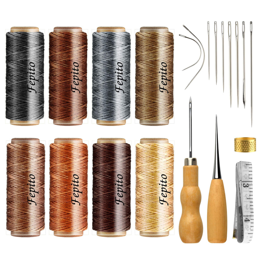 21pcs Leather Waxed Thread 8 Color 264 Yards 150D Leather Sewing Waxed Thread Cord with Leather Craft Hand Tools Kit for DIY Sewing Craft
