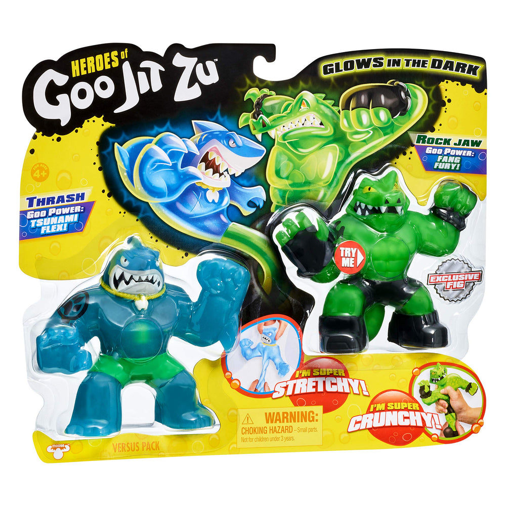 Heroes of - 2 Pack of Glow in The Dark Action Figures, Thrash Vs Rockjaw