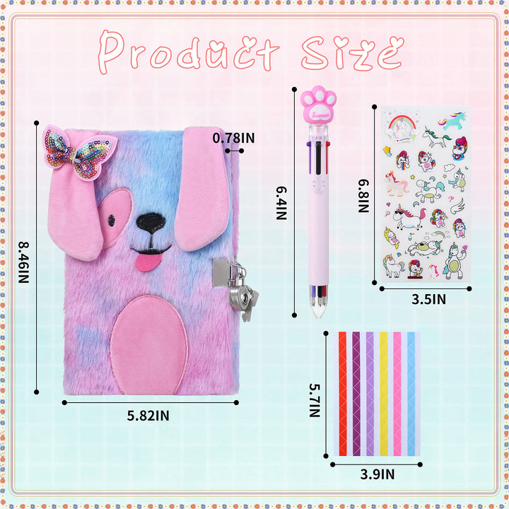 Diary for Girls with Lock and Keys, Plush Dog Secret Diary a Gift Set for Kids, Puppy Dog Diary for Boys Writing Drawing Notebook 160 Pages