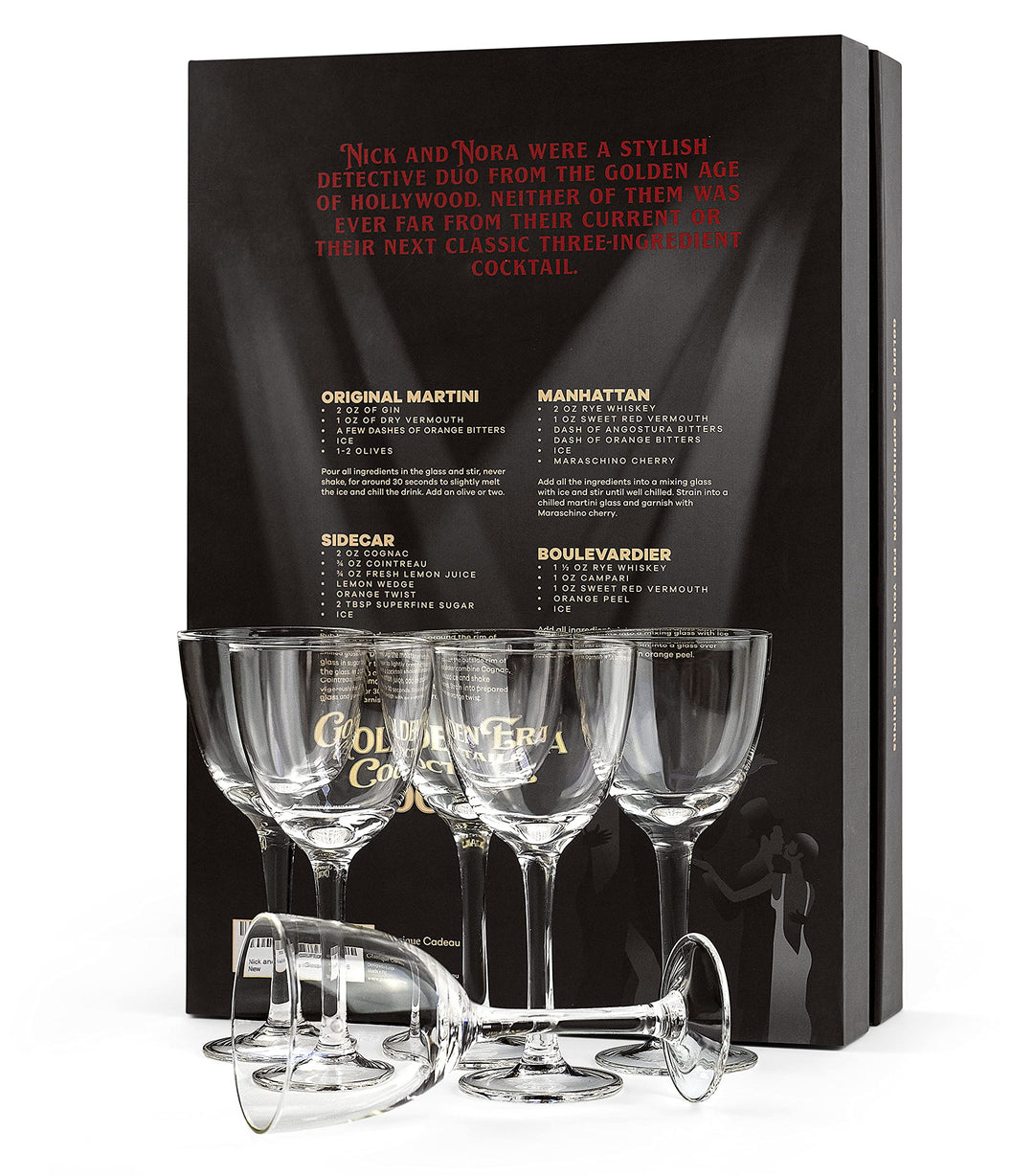 Crystal 5 oz Retro Nick and Nora Coupe Glasses | Set of 6 | Vintage Bar Glassware for Martini, Manhattan, Cosmopolitan, Classic 4 oz Cocktail Drinks | Small Drinking Coups with Long Stems