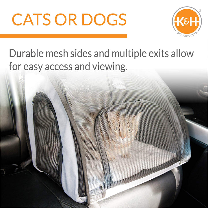 K&amp;H Pet Products Enclosed Dog Car Seat, Travel Safety Carrier for Pets, Dog Travel Car Seat, Soft-Sided Covered Pet Carrier, Washable Pad, Multiple Entrances, Mesh Windows - Large 29.5 X 22 X 25.5in