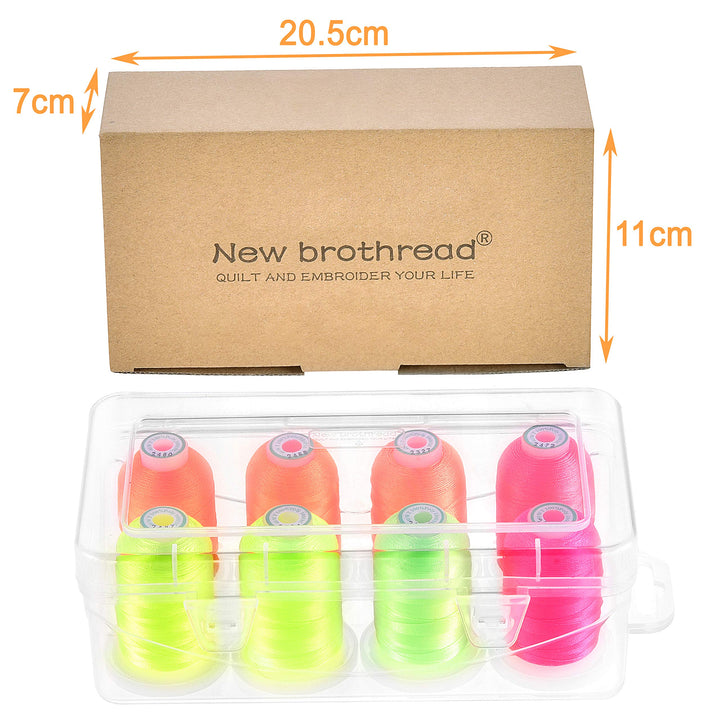 - 20 Options - 8 Snap Spools of 1000m Each Polyester Embroidery Machine Thread with Clear Plastic Storage Box for Embroidery &amp; Quilting - Neon Color