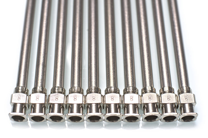 - 10 Pack - Dispensing Needle 8G x 5 - Blunt Tip, Luer Lock, All Metal (Stainless Steel)