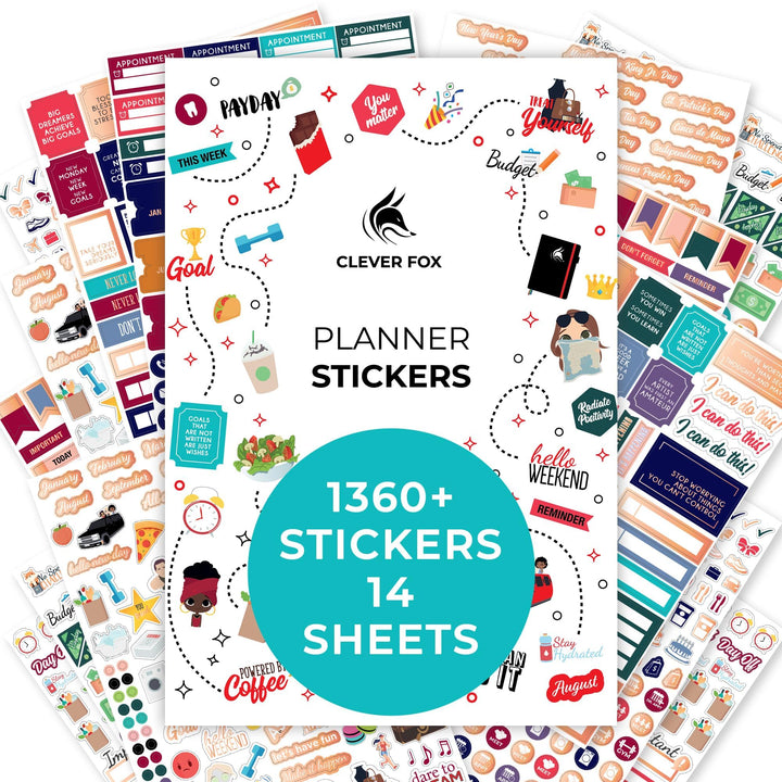 Planner Stickers – Monthly, Weekly &amp; Daily Planner Stickers 14 Sheets Set of 1360+ Unique Stickers (Value Pack)