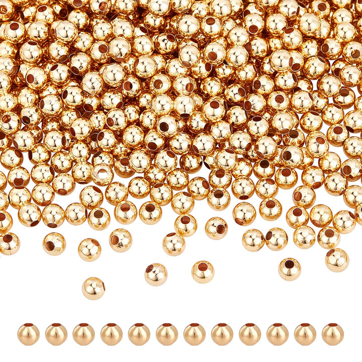 About 1000 Pcs Real 18K Gold Plated Solid Brass Beads, 4mm Metal Spacer Beads Smooth Spacer Beads Gold Beads for Jewelry Making Tarnish Free Beads, 1.2mm Hole