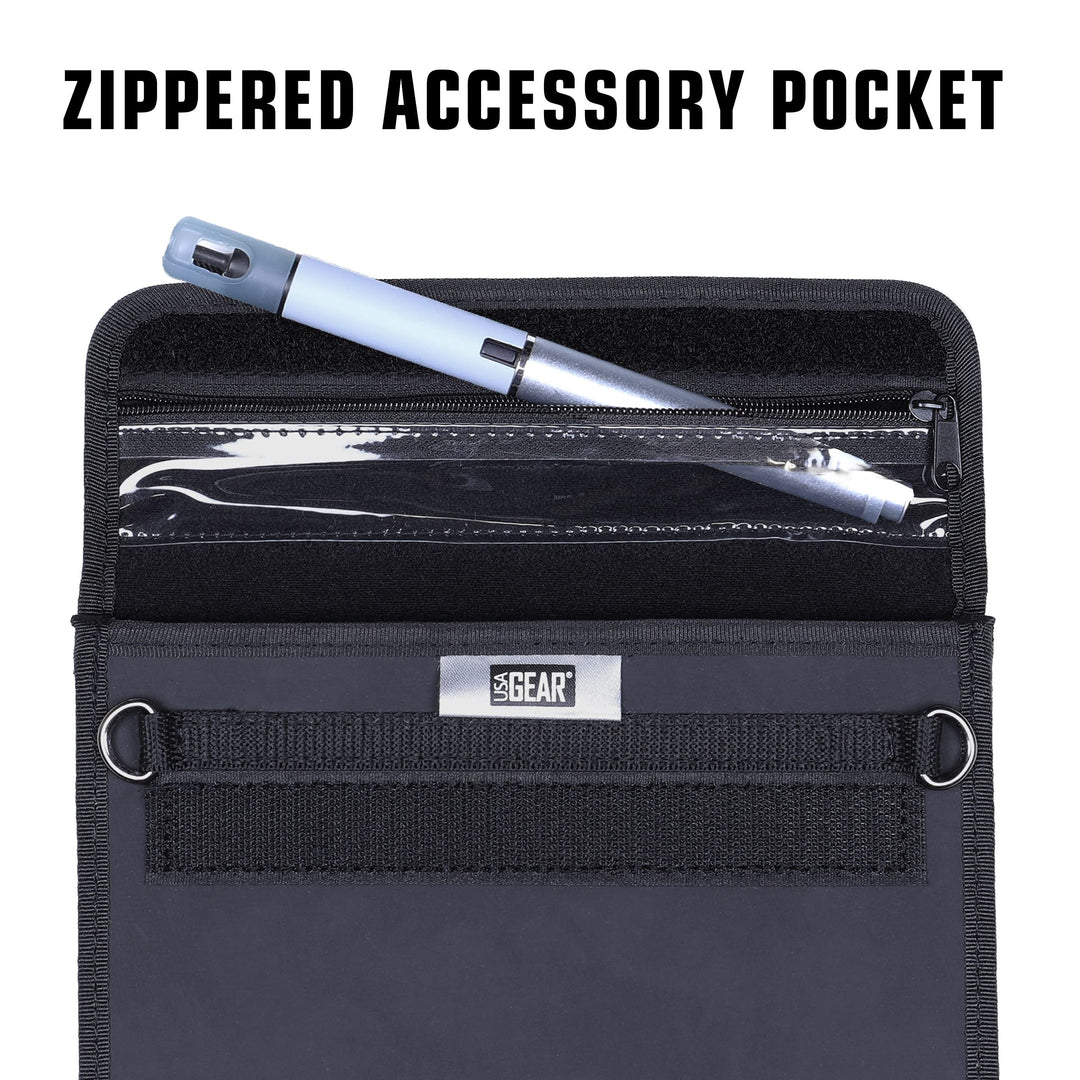 USA GEAR 7 Inch Tablet Case Sleeve Cover w/Open Front Design &amp; Carry Strap (Black) Compatible with Galaxy Tab E Lite 7, RCA Voyager 7, Supersonic 7, BLU Touchbook M7 Pro, More 7in Tablets