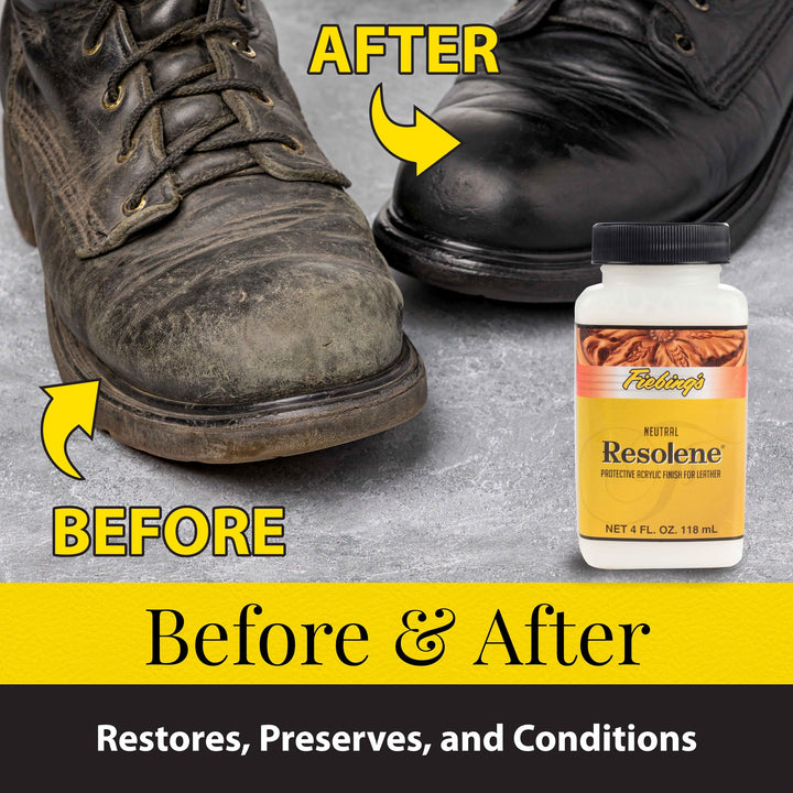 Fiebing&#39;s Acrylic Resolene (4 oz, Neutral) - Protective Acrylic Leather Finisher - Glossy Finish Top Coat for Dyed &amp; Polished Leathercraft - Flexible, Durable, Water Resistant for Boots, Couch, Purse