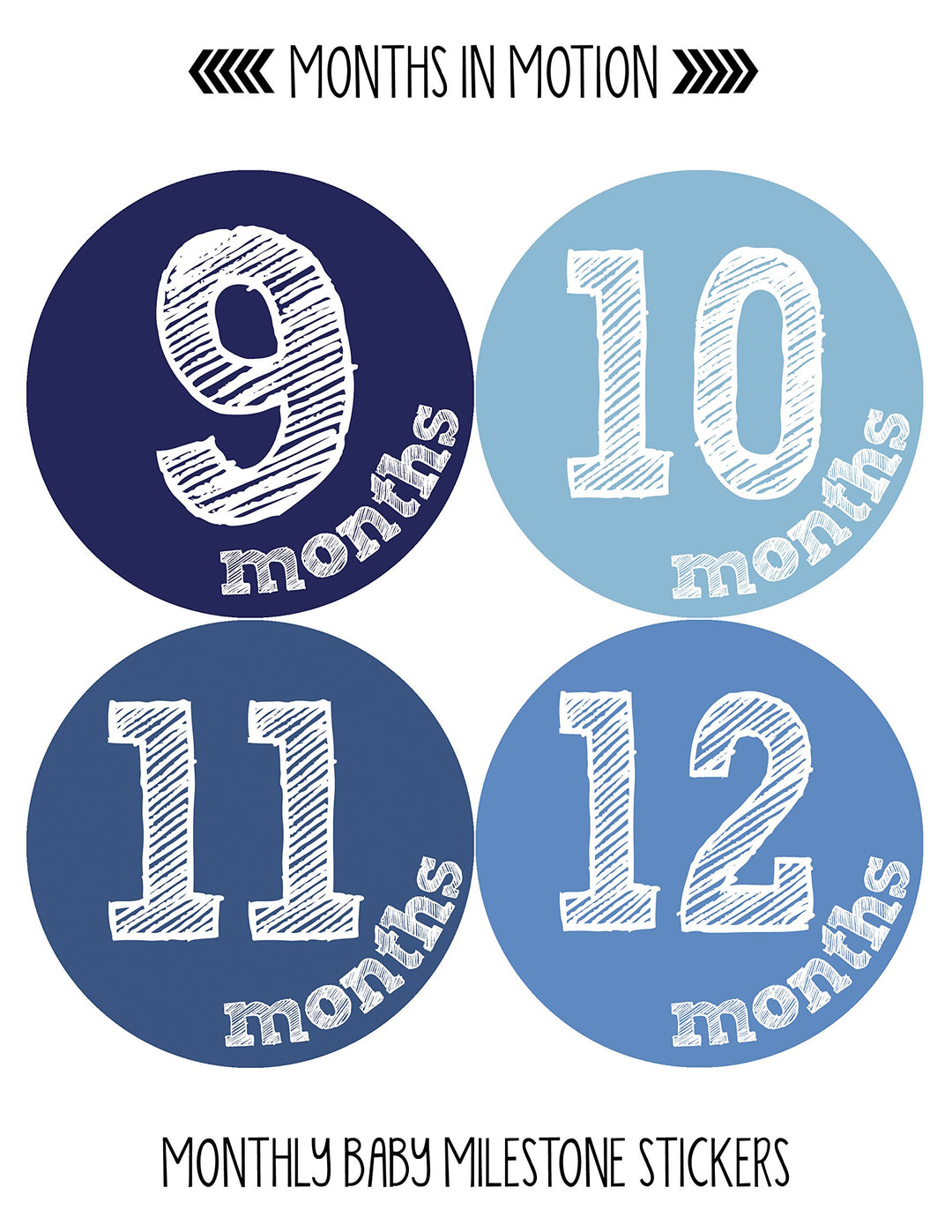 Months in Motion Baby Monthly Stickers Milestone Newborn Infant Gift First Year (Set of 12 Stickers)