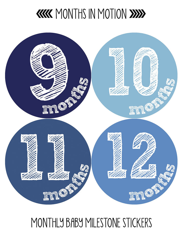 Months in Motion Baby Monthly Stickers Milestone Newborn Infant Gift First Year (Set of 12 Stickers)