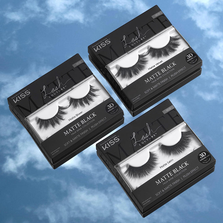 Lash Couture Matte Black Faux Mink Collection, False Eyelashes 1-Pack, Soft Real Mink Texture &amp; Matte Finish, High Impact Color, 3D Volume, Knot-Free Lash Band, Reusable, Matte Satin, 1 Pair
