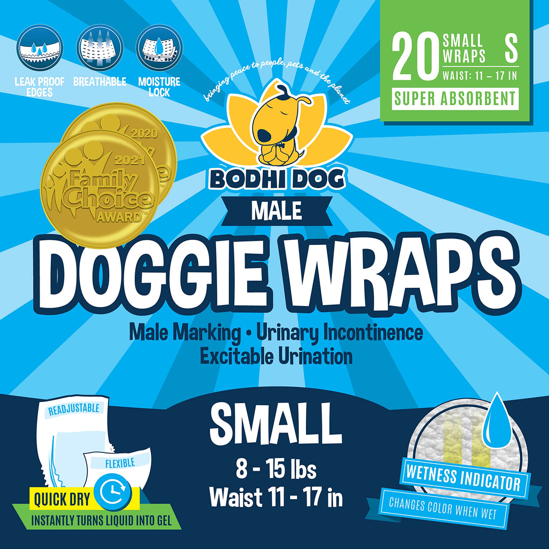 Disposable Male Dog Diapers - Super Absorbent, Leak-Proof Pee Wraps - Adjustable Fit, Comfortable Design, Advanced Moisture Control, and Wetness Indicator - Small (20 Count)