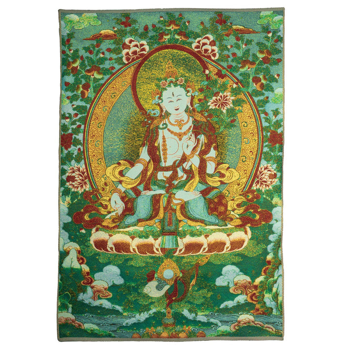 Silk Embroidery Tibetan White Tara Thangka Tapestry Wall Hanging Wall Art for Home Décor Meditation