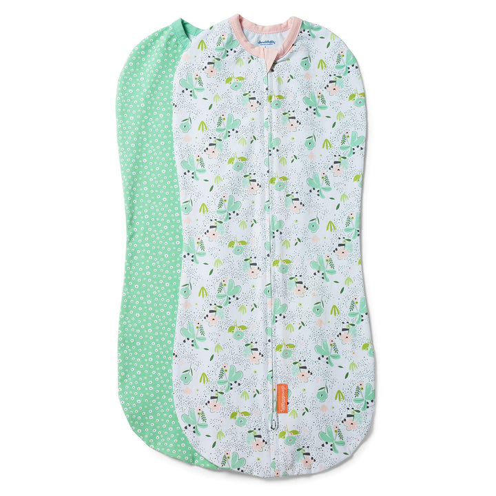 by Ingenuity Compression Swaddle Pod, Two-Way Zipper for Easy Changes, Improves Sleep &amp; Calms Startle Reflex, 3-6 Months, 2-Pack - Peekaboo Panda