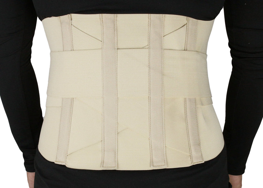 ObboMed MB-2530M Back, Lumbar, Abdominal Support Wrap Brace Belt with 4 Metal Stays Splints, Extra Double Side Straps Adjustable for Posture, Belly, Waist, Spine, Back Pain Relief (M: 34-37 inches)