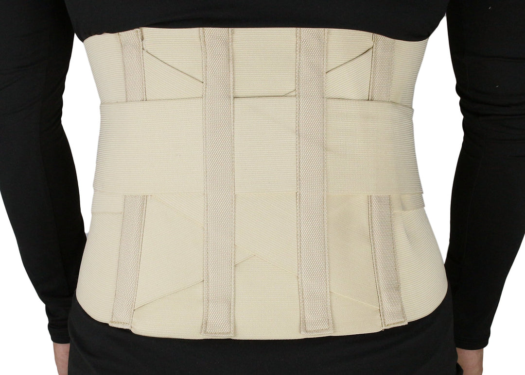 ObboMed MB-2530M Back, Lumbar, Abdominal Support Wrap Brace Belt with 4 Metal Stays Splints, Extra Double Side Straps Adjustable for Posture, Belly, Waist, Spine, Back Pain Relief (M: 34-37 inches)