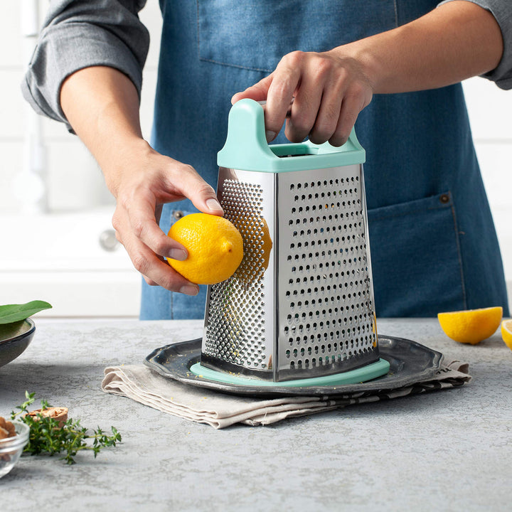 Professional Cheese Grater - Stainless Steel Box Grater for Kitchen, XL Size - Perfect 4 Sided Shredder for Parmesan Cheese, Vegetables, Ginger - Dishwasher Safe - Mint